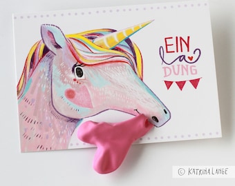 Invitations pour anniversaires d'enfants "Licorne", texte pré-imprimé au dos