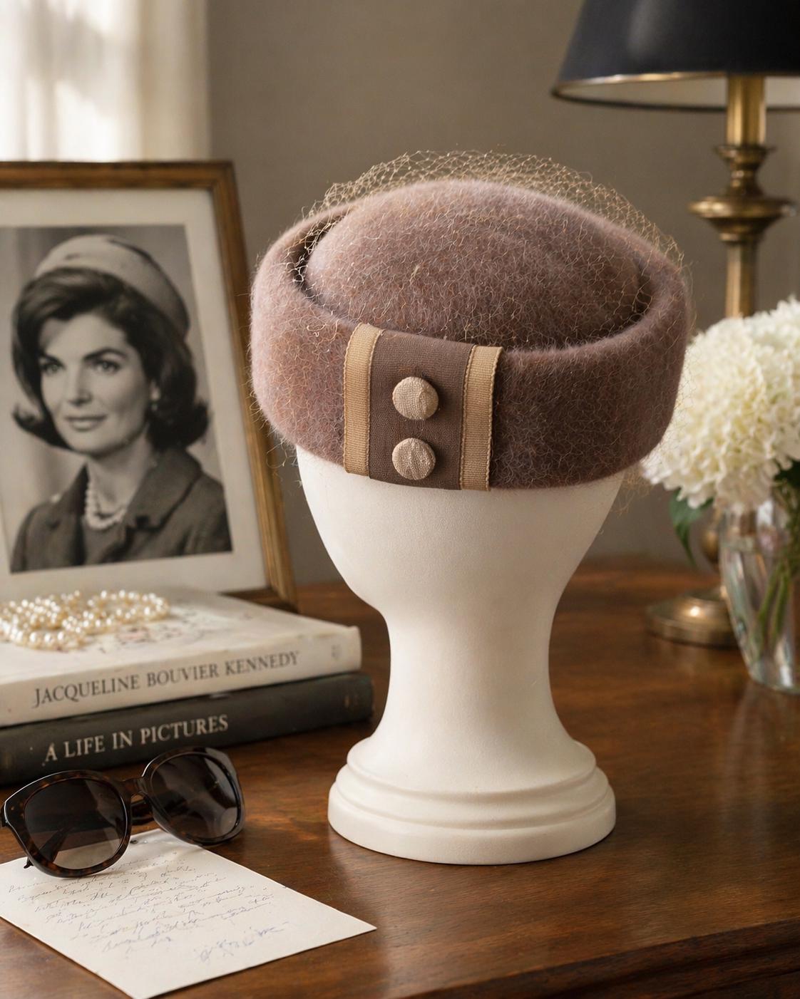 Vintage 1960s Pillbox Hat Cream Wool Felt Blush Satin Bow Jackie‎ O Style 60s Vintage 1960s Pillbox Hat Cream Wool Felt Blush Satin Bow  main image 2