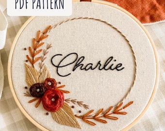 Personalized Name Embroidery Pattern, Floral Wreath (PDF Pattern)
