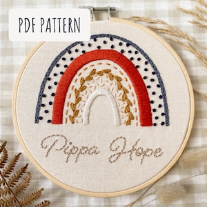 Beginner boho rainbow PDF embroidery pattern with custom name or quote