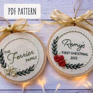 Personalised PDF Christmas embroidery pattern - custom beginner Christmas embroidery pattern - baby&#39;s first Christmas ornament pdf