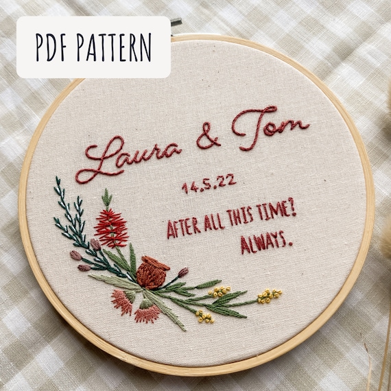 Personalized Embroidery Hoop Pattern, Australian Native Flowers