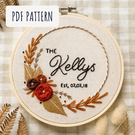 Customised Anniversary or Wedding Embroidery Hoop Pattern