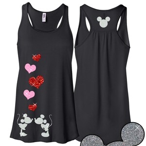 GLITTER Mickey Kiss Flowy Tank  // Disneyland Shirt // Disney Cinderella Castle Disney Clothing // Mickey  (red, white, neon pink glitter)