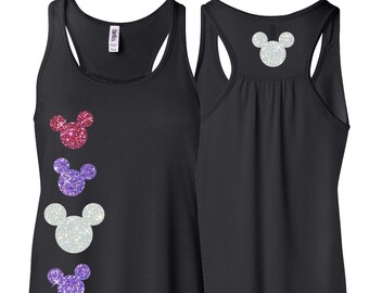 GLITTER Mickey Black Flowy Tank -- Disneyland Shirt // Disney Cinderella Castle Disney Clothing // Mickey // Disney World // Womens Clothing