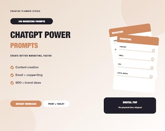 ChatGPT Marketing Prompts – 100 AI Content, Email, SEO, Social Media (Digital PDF)