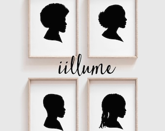 Digital Files Only 4 Traditional Profile Silhouettes, Siblings Silhouette from your photo, Family Silhouette Art