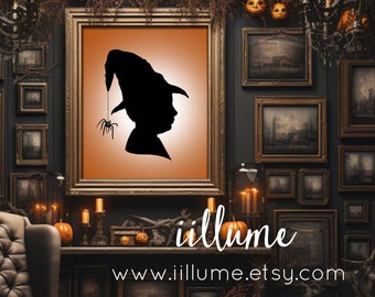 DIGITAL FILES ONLY Spooky Halloween Family Portraits, Halloween Profile Silhouettes, Witch, Frankenstein and Bride Silhouettes