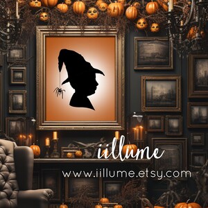 FICHIERS NUMÉRIQUES SEULEMENT Portraits de famille effrayants d’Halloween, silhouettes de profil d’Halloween, silhouettes de sorcière, de Frankenstein et de mariée