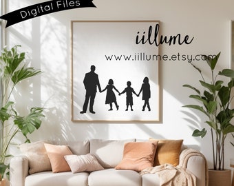 DIGITAL FILES ONLY Custom 4 Person Silhouette Portrait, Birthday or Mom Gift, Silhouette Art Print, Children's Portrait from your Photo