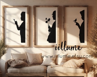 DIGITAL FILES ONLY 3 Custom Silhouette Portraits, Full or Half Body pose, Custom Gift, Silhouette Art Prints, Custom Portrait from Photo