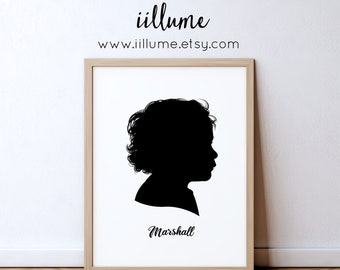 Traditional Profile Silhouette with name, 5x7 print, Custom Silhouette from your photo, home decor, Silhouette Art, Silhouette Portrait