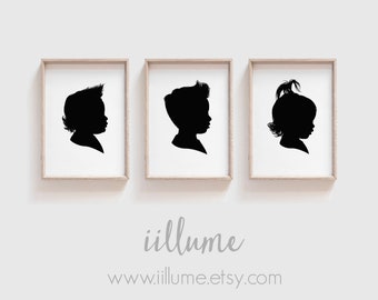 DIGITAL FILES ONLY 3 Traditional Profile Silhouettes of brother and sister, Silhouettes from your photo, Custom Sibling Art, Custom Wall Art