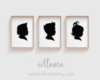 DIGITAL FILES ONLY 3 Traditional Profile Silhouettes of brother and sister, Silhouettes from your photo, Custom Sibling Art, Custom Wall Art