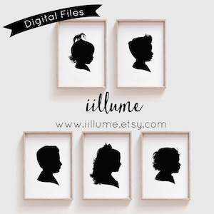 Digital Files of 5 Traditional Profile Silhouettes, Siblings Silhouette, Silhouette from your photo, Silhouette Art Silhouette Portrait