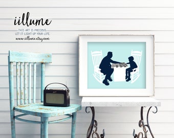 Custom Portrait Multi Color Father & Son or Daughter Silhouette with Props, Father's Day Gifts for Dad, Silhouette Portrait from your Photo