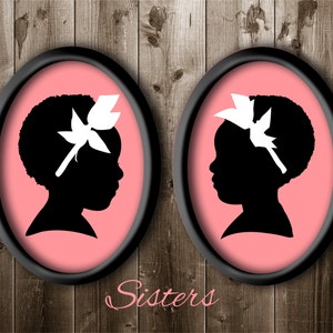2 Traditional Profile Silhouettes, Twin Sisters Silhouette, Silhouette from your photo, Kids Room Decor, Silhouette Art Silhouette Portrait.