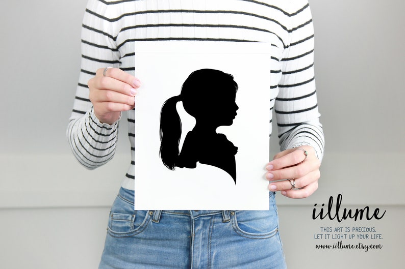 3 Traditional Profile Silhouettes, Personalized Christmas Gift, Siblings, Silhouette from your photo, Kids Room Decor, Silhouette Art image 3