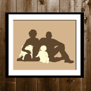 Custom Multi Color Family of 4 Silhouette Portrait, Custom Gift, Silhouette Portrait from your Photo, Silhouette Print, Family Portrait