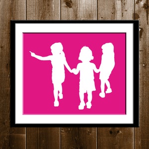 Mammas Girls Kontur, Kunst, Muttertag Geschenk, 3 Töchter Silhouette Kunst, benutzerdefinierte Silhouette Print, Muttertag Print, Silhouetten, 8 x 10