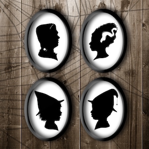 FICHIERS NUMÉRIQUES SEULEMENT Portraits de famille effrayants d’Halloween, silhouettes de profil d’Halloween, silhouettes de sorcière, de Frankenstein et de mariée