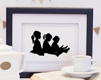 Mother's Day Art Print, Sisters Silhouette Art, 3 Daughters Portrait, Silhouette Art, Gift for Mom, Mother's Day Print, Custom Silhouettes