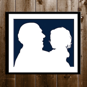 Benutzerdefinierte Vatertag Silhouette Portrait, Opa und Enkelin Geschenk, Silhouette Kunstdruck, Vater Tochter Silhouette von Ihrem Foto