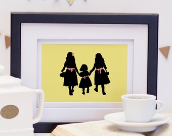 Mother's Day Art Print, Mom's Girls, Sisters Silhouette Art, Custom Silhouette Art, Gift for Mom, Mother's Day Print, Custom Silhouettes