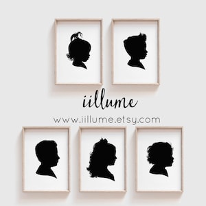 Mother&#39;s Day Gift 5 Traditional Profile Silhouettes, Siblings Silhouette, Silhouette from your photo, Silhouette Art Silhouette Portrait