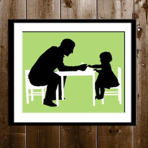 Custom Father Daughter Silhouette Portrait with Props, Father's Day Gift, Silhouette Art Print, Children Silhouette Portrait from your Photo