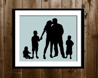 Custom 5 Person Silhouette Portrait, Family Art Print (Digital Download)