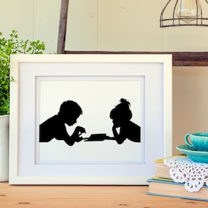 Custom Brother and Sister Silhouette Print, Sibling Silhouette, Silhouette Portrait from your Photo, Father&#39;s Day Gift, Children Silhouette