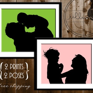 Mother Daughter, Father Son Silhouette Art Print Set, Custom Silhouette Photo Set, Family Silhouette Portraits, Custom Father Son Gift