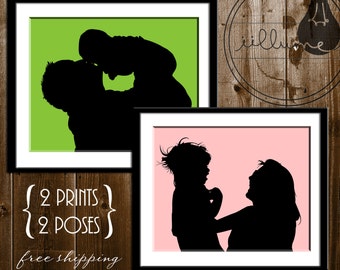 Mother Daughter, Father Son Silhouette Art Print Set, Custom Silhouette Photo Set, Family Silhouette Portraits, Custom Father Son Gift
