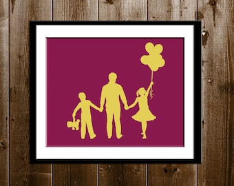 Custom Mother's Day Gift, 3 Children with Props Silhouette Portrait, Brother and Sister Art, Gifts for Mom, Custom Silhouette Portrait