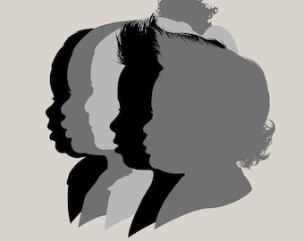 DIGITAL FILE ONLY Layered Profile Silhouettes, Stacked Silhouettes of Siblings, Custom Silhouette from your photo, Children's room decor