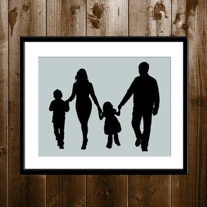 Benutzerdefinierte Silhouette Portrait von Ihrem Foto, Familly Silhouette Wall Decor, Silhouette Print, Eltern und Kinder Silhouette Print