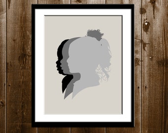 DIGITAL FILE ONLY Layered Profile Silhouettes, Stacked Silhouettes of Siblings, Custom Silhouette from your photo, Children's room decor