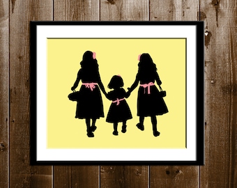 3 Sisters Silhouette Art, Valentine's Day Gift, 3 Daughters Silhouette Art, Custom Silhouette Print, Mother's Day Print, Silhouettes, 8x10