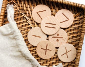 Wooden Math Symbol Coins | Homeschool Early Learning