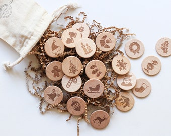 Engraved Wooden Christmas Coins | Toddler Learning Toy