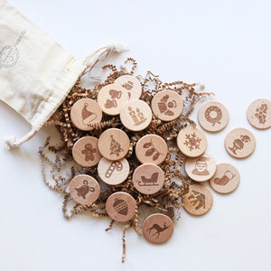 Wooden Christmas Coins | Christmas words, Christmas game, learn about Christmas, wooden toy, toddler Christmas gift, Christmas play
