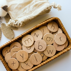 Monedas con letras minúsculas / ÉXITO DE VENTAS / alfabeto grabado, alfabeto magnético, alfabeto móvil, imanes de letras, educación en el hogar, montessori