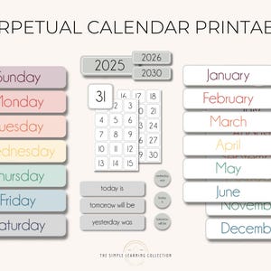 Calendrier perpétuel imprimable - heure du cercle, carte météo, calendrier préscolaire, calendrier d'école à la maison, calendrier de salle de classe, routine du matin