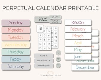 Perpetual Calendar Printable - circle time, weather chart, preschool calendar, homeschool calendar, classroom calendar, morning routine