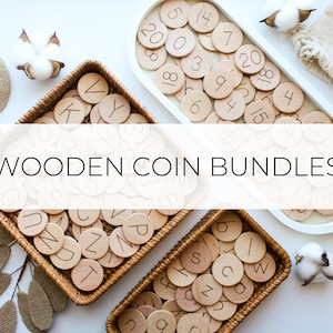 Wooden Coin Bundles | magnetic alphabet, moveable alphabet, letter magnets, alphabet toy, home school, Montessori, hands on learning