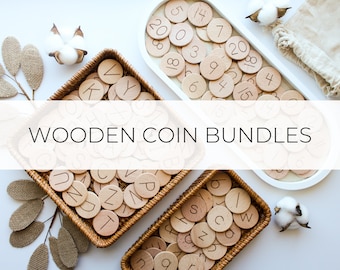 Wooden Coin Bundles | magnetic alphabet, moveable alphabet, letter magnets, alphabet toy, home school, Montessori, hands on learning