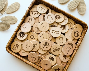 Alphabet Coins | BESTSELLER | engraved alphabet, magnetic alphabet, moveable alphabet, letter magnets, alphabet toy, home school, Montessori