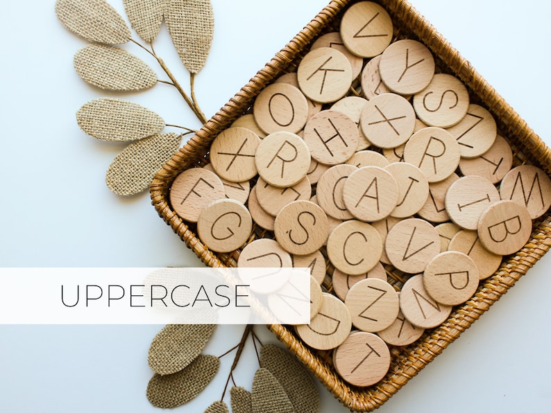 Uppercase Alphabet Coins BESTSELLER engraved alphabet, magnetic alphabet, wooden coins, letter magnets, homeschool, montessori uppercase ONLY