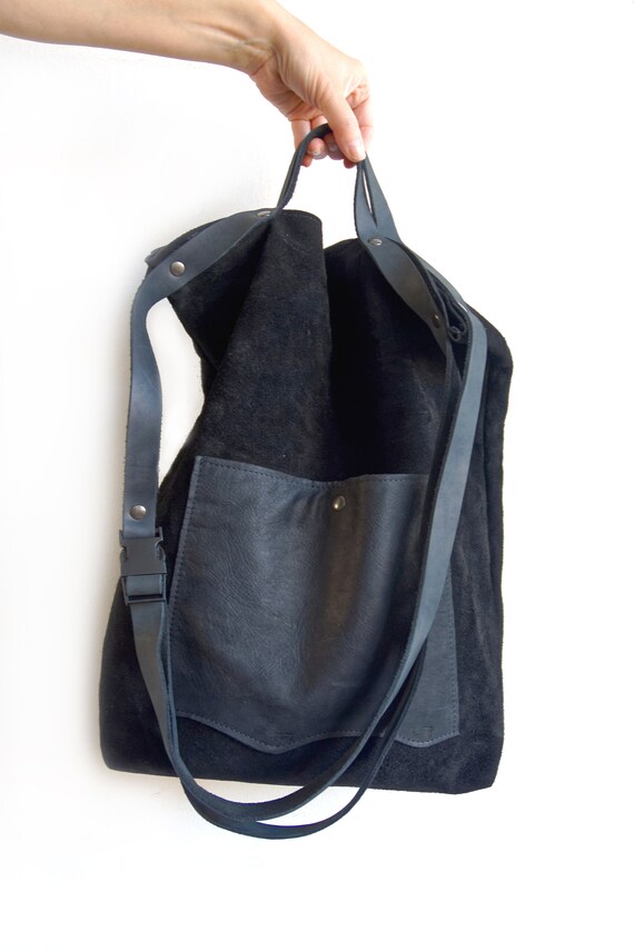black suede tote bag